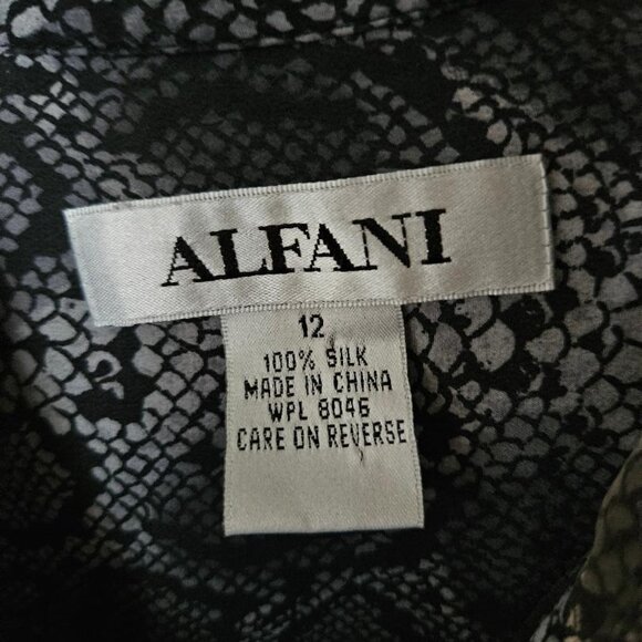 ALFANI 100% Silk Blouse Snake Python Print Grey Black Size 12 - Picture 6 of 8